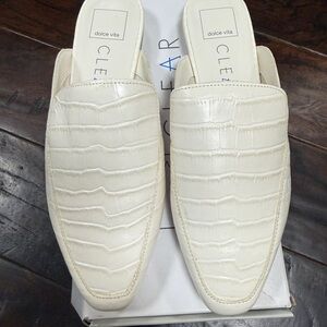 Dolce Vita Cream Croc-Embossed Mules
